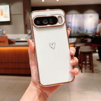 Elegantiškas mergaitiškas meilės širdelės raštas Padengtas blizgus silikoninis dėklas Google Pixel 10 9 Pro XL 8A Pilnas apsauginis nuo kritimo buferis Google Pixel 10