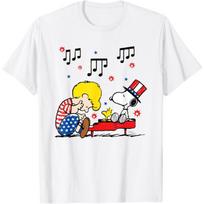 Riešutai - Schroeder Woodstock Snoopy Amerikietiška Fortepijono Muzika Marškinėliai S balta