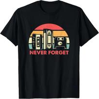 Never Forget T-shirt Cassette Tape VHS Computer Floppy Disk T-Shirt S juoda