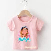 New Hot-selling Cute Nastasja Girl T-shirt, Fashionable Cartoon Print Children's Summer Pink Shirt for Girls 100