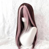Sintetinis Cosplay Perukas Rožinis Akcentuotas Perukas Ilgi Tiesūs Plaukai su Kirpčiukais Karščiui Atsparus Moterims Cosplay ir Kasdieniam Dėvėjimui 24inches gray