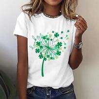 Womens Lucky Clover Dandelion Print T Shirt Casual Short Sleeve Crew Neck Top Summer S balta