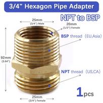 3/4  NPT to BSP Brass Hexagon Head Adapter Male Thread Garden Watering Fitting Connect Repair Joint Copper Pipe Extender Coupler 3/4''