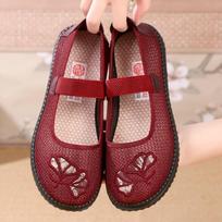 Hollowed-out Cloth Shoes, Women's Casual Soft-soled Anti-slip One-step Shoes 35 raudona