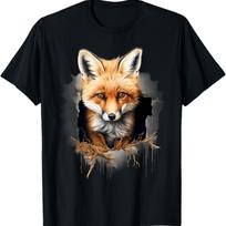 Fox Wall Wildlife Animal Print Forest Motif Drawing Nature T-Shirt S juoda