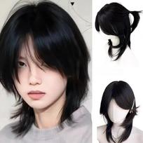 Juodi Trumpi Perukai Cos Japonų Anime Cosplay Perukai 38cm Šauni Sissy Lankelis Perukai Punk Aukštos Kokybės Sintetiniai Perukai 1pc juoda