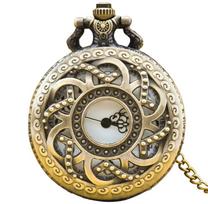Retro Bronze Steampunk Openwork Flower Flip Quartz Necklace Commemorative Pocket Watch bronza