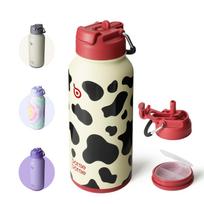 BUTELIS BUTELIS Vandens butelis 850ml Nerūdijančio plieno termosas su tiesiu dugnu Indaplovėje Karvė Dvigubos sienelės Šiaudelis, Gėrimas, 2 krypčių dangtelis, Laikymas,