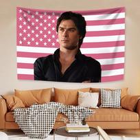 Ian Somerhalder Amerikos vėliavos gobelenas Klasikinis TV plakatas Damon Salvatore Dekoracija Estetiškas miegamojo fonas Sienos dekoracija vakarėliui 74x94cm(29x37in) black