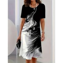 Women's Printed Dress Short Sleeve Knee Length Dress S