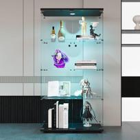Didelė stiklinė vitrina su LED apšvietimu juoda dviejų durų vitrininė spinta ekspozicijai