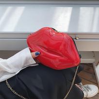 Bright Red Creative Lip Shape Bag, Korean Style, Chain Shoulder Crossbody Bag raudona