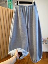 Women's Plus Size Lambswool Drawstring Sweatpants 2025 - 300 Jin, Elastic Cuffed M pilka spalva