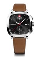 WENGER VINTAGE CLASSIC CHRONO Chronograph Stainless Steel Case Black Brown Recycled Leather Quartz 50m Water Gift Analog Men's Watch, (316L), Dial,
