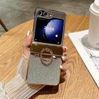 Glitter Ring Holder Stand Case for Samsung Galaxy Z Flip 5 4 3 6 7 ZFlip 7 Flip5 Bracket Bling Diamond Gradient Plating Cover for Samsung Z Flip 6