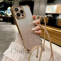 Shockproof Case For Xiaomi Redmi Note 13 12 14 Pro 15C 14C 15 POCO X7 X6 F8 Glitter Crossbody Cord Lanyard Strap Plating Cover Redmi Note 13 Pro 4G&Case & Strap