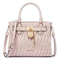 Michael Kors Hamilton Rinktinio dizaino dygsniuota rankinė su apvaliu užraktu, pagaminta iš audinio ir dirbtinės odos, maža moteriška rankinė, šviesiai rožinė 35S6GHMS1C-PEACH Basic Set (Bag+Dust Bag)