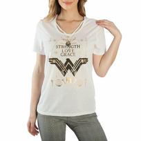 Wonder Woman Juniors Strength Love Grace White Shirt With Neck Charms NWT XL 2XL