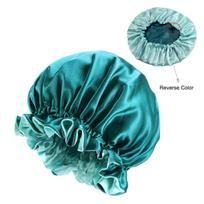 New Solid Color Satin Silk Bonnet for Women, Premium Elastic Band Sleep Cap, Large Double-Layer Satin Lace Sleep Bonnet žalia