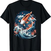 Koi Carp Ying Yang Nishikigoi Fish Cherry Blossom T-Shirt(15) S juoda