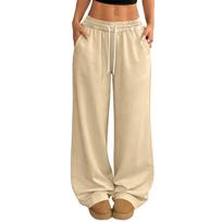 Women's Casual And Fashionable  Elastic Waist Loose Wide Leg Pants L smėlis