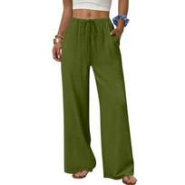 Women's Fashion Wide-Leg Trousers With Drawstring Elastic Waistband And Pockets Relaxed-Fit Casual Trousers L armijos žalia spalva