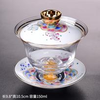 Enamel Colored Glass Gaiwan Puer Tea Bowls Crystal Tea Bowl Tureen Lid Bowl Lotus Hand Drawing Gaiwan for Travel Gai Wan Cup Set 150ml