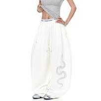 Unisex Retro Snake Print Wide-Leg Jazz Dance Pants L balta
