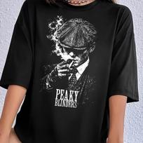 Peaky Blinders Tommy Shelby Marškinėliai Vyrams ir Moterims Vasariniai Medvilniniai Drabužiai Laisvalaikio Mada Apvalia Kaklo Trumpomis Rankovėmis T-shirt Gatvės Stilius S juoda