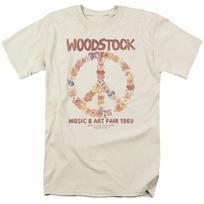 Woodstock gėlių taikos marškinėliai vyriški licencijuoti 60-ųjų roko grupės festivalio marškinėliai kreminės spalvos XL