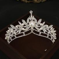 Naujo stiliaus perlų karūna elegantiška nuotaka aukštos klasės pagrindinė vestuvinė suknelė galvos papuošalas temperamentas moteriška princesės gimtadienio karūna gray
