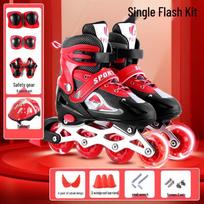 Reguliuojamas vaikų riedučių rinkinys su PVC šviečiančiais ratukais, šalmu ir apsaugomis Adjustable Large (Fits Size 37-41) raudona