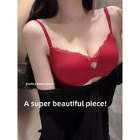 Girl Spring and Summer Pure Desire Sexy No Trace Comfortable No Underwire Small Chest Gather Adjust Type Underwear 32/70AB raudona