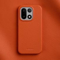 Melkco 100% natūralios odos dėklas Oneplus 15 Oneplus15, lychee rašto karvės odos telefono dėklas, viduje mikropluošto pamušalas For OnePlus 15 oranžinė
