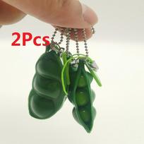 2Pcs Peapod Fidget Toy Squeeze A Bean Edamame Pea Keychain Keyring Extrusion Soybean Tactile Feeling Release Pressure Accessory High Quality