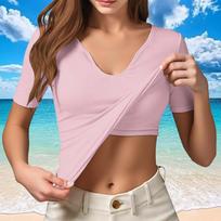 Women's V-Neck Short-Sleeve Fitted Sports Tank Top With Built-in Pads L rožinė