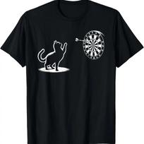 Cat Playing Darts Funny Cats Lover Kitten Dart Player Grunge T-Shirt S juoda