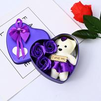 Valentine's Day Bear Soap Rose Gift Box Heart shaped Love Box Bear Bouquet Proposal Wedding Mother's Day Birthday Party Gift violetinė