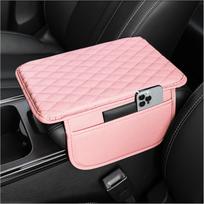 Upgraded Microfiber Leather Car Center Console Armrest Cover Cushion | with 2 Storage Bags | Universal for Most Cars rožinė