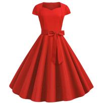 Retro Hepburn stiliaus vienspalvė didelė svyranti suknelė su diržu L
