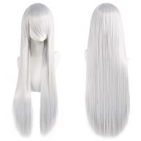 80 cm ilgio sintetiniai balti violetiniai cosplay perukai žali plaukai tiesūs sidabrinis perukas rožinis priedas Lolitos perukas su kirpčiukais 32inches sidabro baltos spalvos