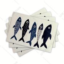 Rinkinys Šiaurės pakrantės žuvies rašto padėkliukai ant stalo Skalbiami mašinoje Stalo kilimėliai Šventės Virtuvės Valgomojo Dekoras 4 PCS 12x18inch