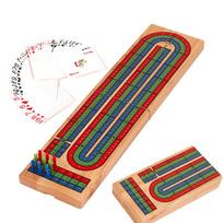 Medinis Cribbage žaidimas Klasikinė 3 takelių Cribbage lenta su 9 Cribbage kaištukais Nešiojama kortų lenta žaidimas suaugusiems patalpose ir lauke