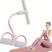 4-Tube Pedal Ankle Puller - Fitness Resistance Bands for Full-Body Workout | Abdominal, Arm & Leg Training with Comfortable Handles rožinė