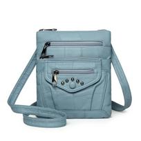 Women's Soft Leather Shoulder Bag Multi-Layer Crossbody Bag mėlyna