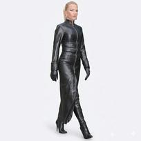 Stilingas tikros odos ilgas suknelės paltas Elegantiškas moteriškas juodas vakarėliui tinkantis avikailio oda S juoda