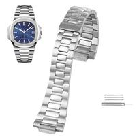 Patek Philippe PP 316L nerūdijančio plieno laikrodžio apyrankė Nautilus vyriškas 5711/1A010 serijos Apyrankė 25*13MM išgaubtas kraštas Laikrodžio dirželis 25.13mm sidabras