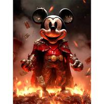 Disney Diamond Painting Dark Warrior Style Mickey Mouse Illustration, 5D Diamond Painting Art Embroidery Cross Stitch Room Decoration Round 20x30cm