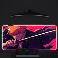 BLEACH Ichigo Anime Pelės kilimėlis Žaidėjo Šviečiantis LED pelės kilimėlis Žaidimų stalas RGB Stalo kilimėlis Klaviatūra PC Pelės kilimėlis RGB600x300x3mm