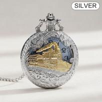 Vintage Antique Chain Quartz Pocket Watch Roman Numerals Skeleton Case Round Steam Train Locomotive Pendant Watch for Men Women sidabras